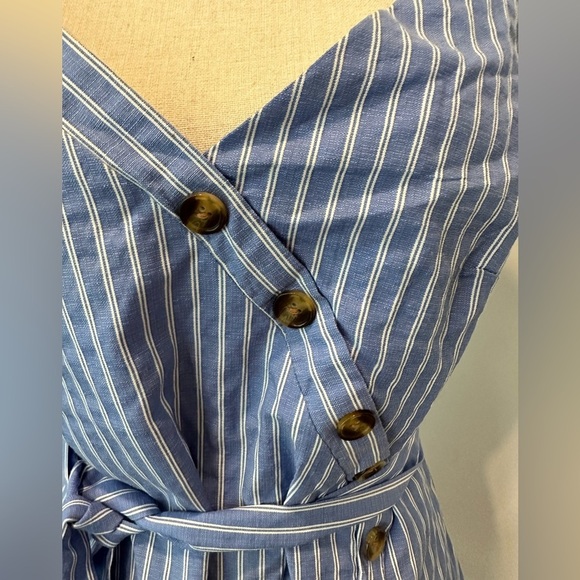 Zaful Striped blue and white L dress tunic top straps  and belt EUC - Picture 2 of 12